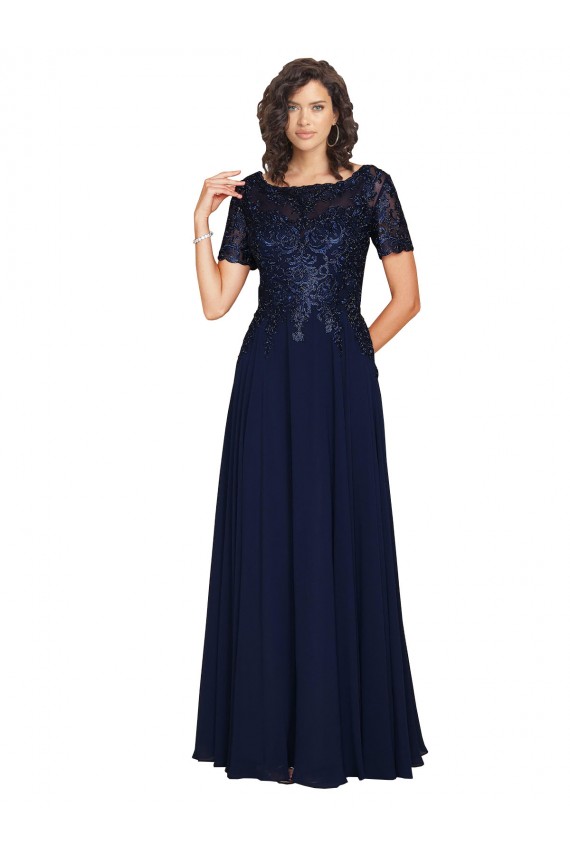 Shop Short Sleeves A-Line Long Chiffon Bridesmaid Dress / Prom Dress with Beaded Bodice Ottawa