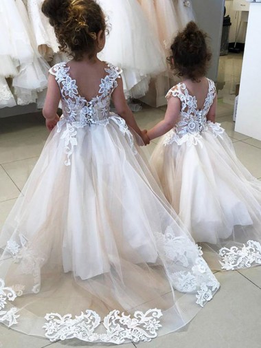 Shop Ivory Ball Gown Chapel Train Sleeveless V-Back Flower Girl Dress Ottawa