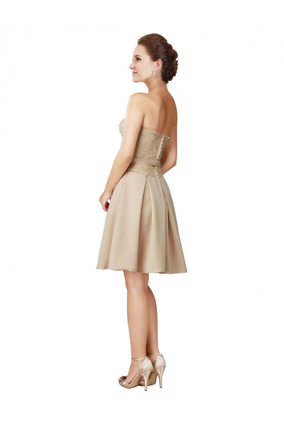 Shop Short Classic Beaded Lace and Satin Bridesmaid Dress with Matching Satin Tie Sash Ottawa