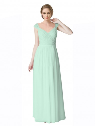 Shop Long Chiffon Bridesmaid Dress with Corded Lace V-Neck Bodice Ottawa