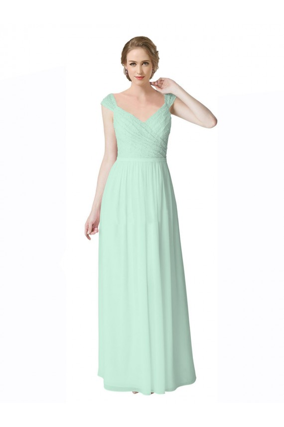 Shop Long Chiffon Bridesmaid Dress with Corded Lace V-Neck Bodice Ottawa