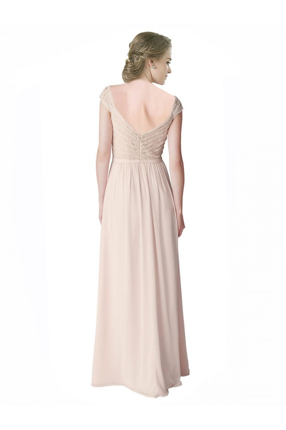 Shop Long Chiffon Bridesmaid Dress with Corded Lace V-Neck Bodice Ottawa