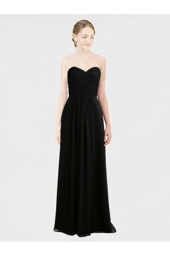 Shop Long Strapless Lace Bodice Bridesmaid Dress with Sweetheart Neckline and Criss-Cross Pleats Ottawa