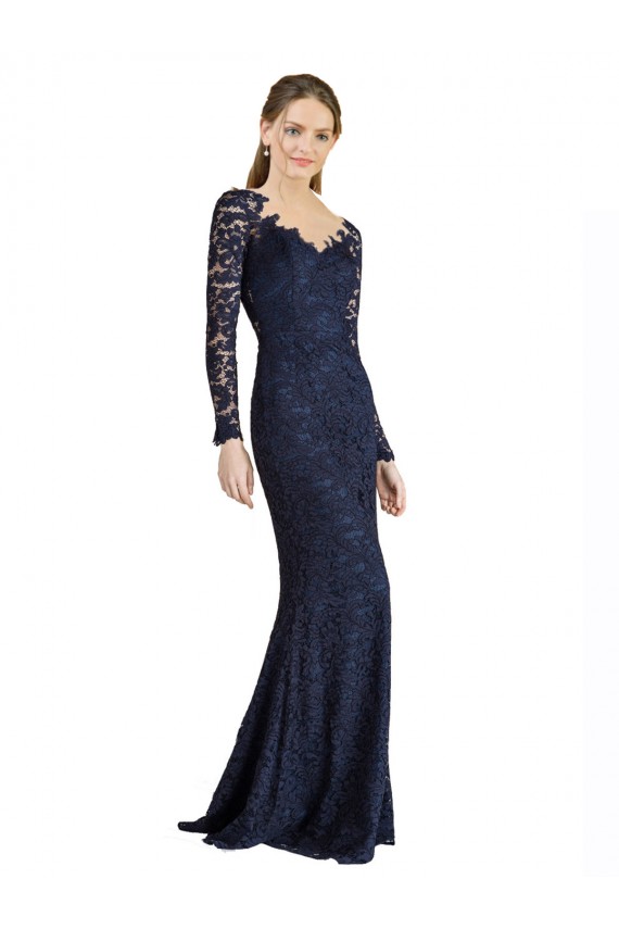Shop Illusion Long Sleeves Lace Bridesmaid Dress / Prom Dress with Sheer Keyhole Back Ottawa