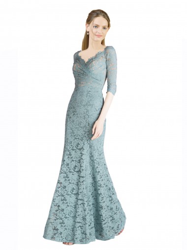 Shop Half Sleeves Pleated Lace Bridesmaid Dress / Prom Dress with Wrap-Around Portrait Neckline Ottawa