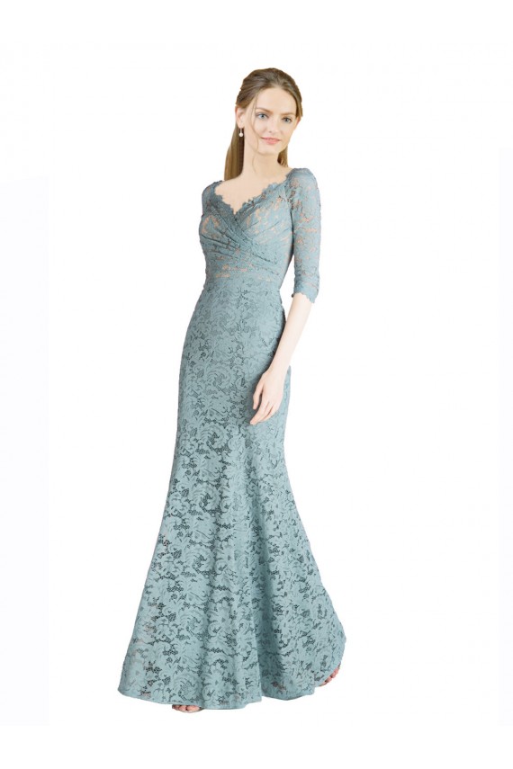 Shop Half Sleeves Pleated Lace Bridesmaid Dress / Prom Dress with Wrap-Around Portrait Neckline Ottawa