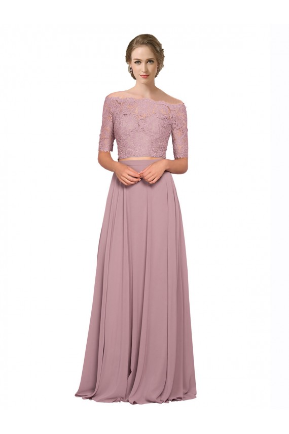 Shop Off the Shoulder Lace Crop Top A-Line Chiffon Bridesmaid Dress / Prom Dress Ottawa