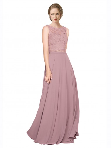 Shop Long A-Line Chiffon Bridesmaid Dress / Prom Dress with Sleeveless Lace Crop Top Ottawa