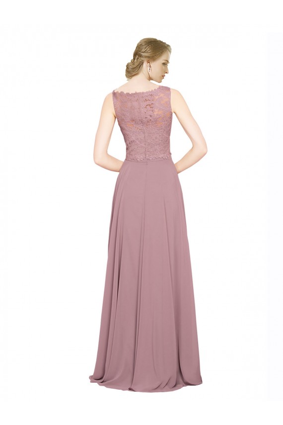 Shop Long A-Line Chiffon Bridesmaid Dress / Prom Dress with Sleeveless Lace Crop Top Ottawa