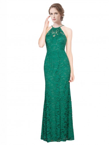 Shop High Illusion Halter Neck Long Lace Bridesmaid Dress / Prom Dress Ottawa