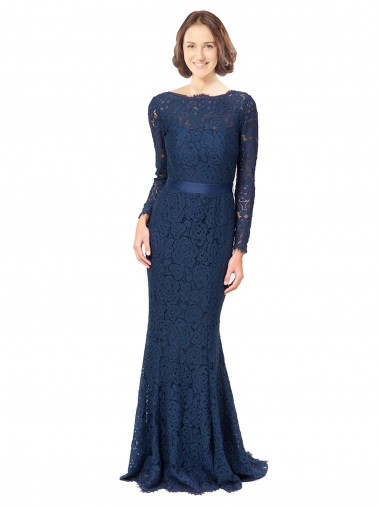 Shop Long Sleeves Floor Length Vintage Lace Bridesmaid Dress with Deep V-Back Ottawa