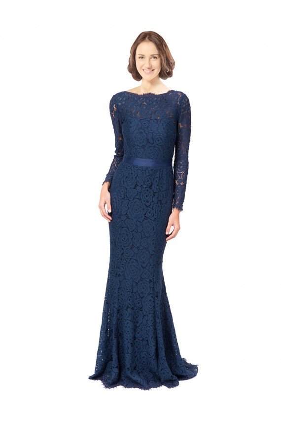 Shop Long Sleeves Floor Length Vintage Lace Bridesmaid Dress with Deep V-Back Ottawa