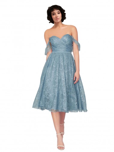 Shop Off the Shoulder Sweetheart Chantilly Lace Midi Length Cocktail Bridesmaid Dress Ottawa