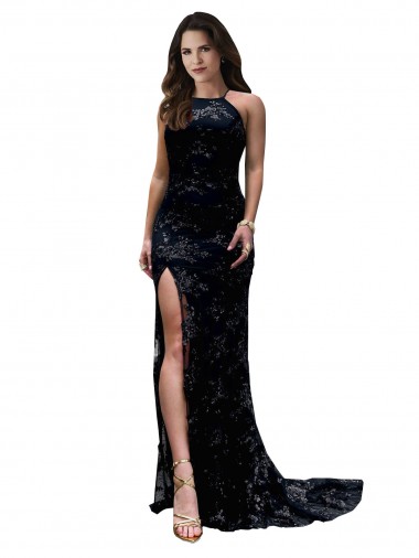 Shop Formal High Neckline Lace Open Back Bridesmaid Dress / Prom Dress with High Slit Ottawa