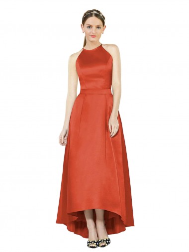 Shop Full Length Halter Satin Bridesmaid Dress with Hi-Low Hem Detail Ottawa