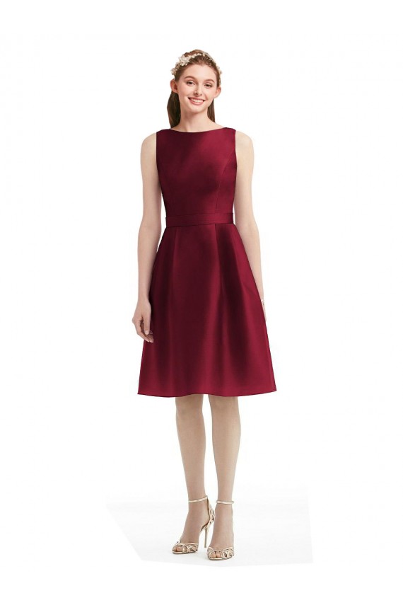 Shop Short Midi Length Satin Cocktail Bridesmaid Dress with Bateau Neckline and V-Back Ottawa