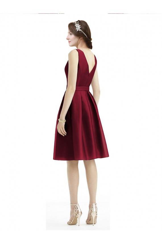 Shop Short Midi Length Satin Cocktail Bridesmaid Dress with Bateau Neckline and V-Back Ottawa