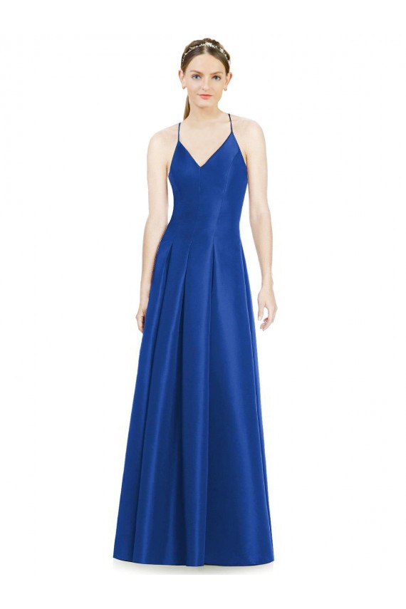 Shop Full Pleated V-Neck Long Satin Bridesmaid Dress with Criss Cross Open Back Ottawa