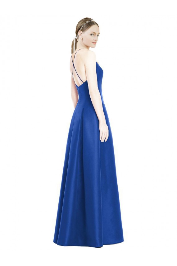 Shop Full Pleated V-Neck Long Satin Bridesmaid Dress with Criss Cross Open Back Ottawa