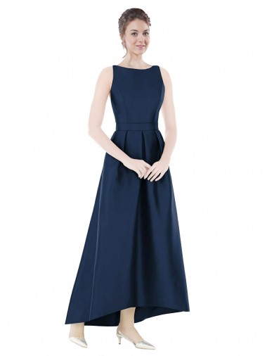 Shop Full Length Sleeveless Long Satin Bridesmaid Dress with High Low Hem Detail Ottawa