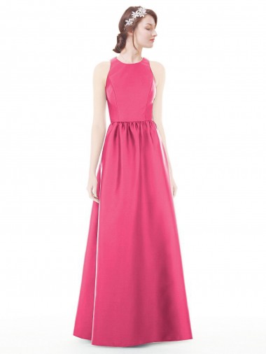 Shop Jewel Neck Keyhole Back Sleek Long Satin Bridesmaid Dress Ottawa
