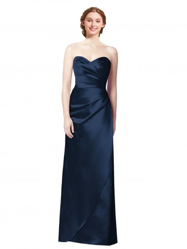 Shop Faux Wrap A-Line Long Satin Bridesmaid Dress with Draped Bodice Ottawa