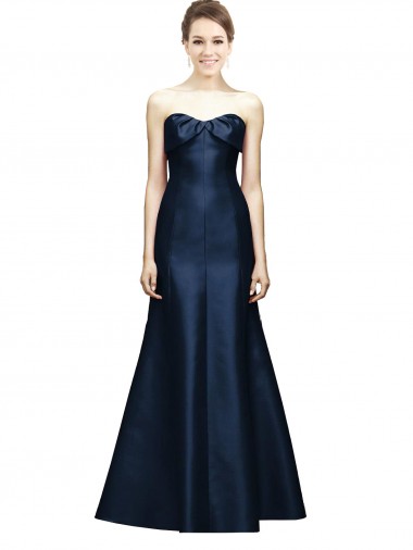 Shop Long Strapless Satin Bridesmaid Dress with Pleated Cuff Neckline Ottawa