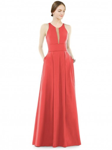 Shop Sheer V-Neck Tulle Illusion Long Satin Bridesmaid Dress Ottawa