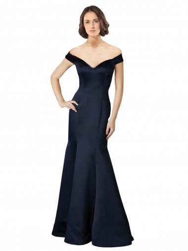 Shop Fit and Flare Satin Bridesmaid Dress / Prom Dress with Off the Shoulder Neckline Ottawa
