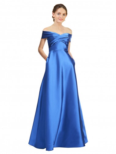Shop Sleeveless Off the Shoulder Ball Gown Formal Satin Bridesmaid Dress / Prom Dress Ottawa