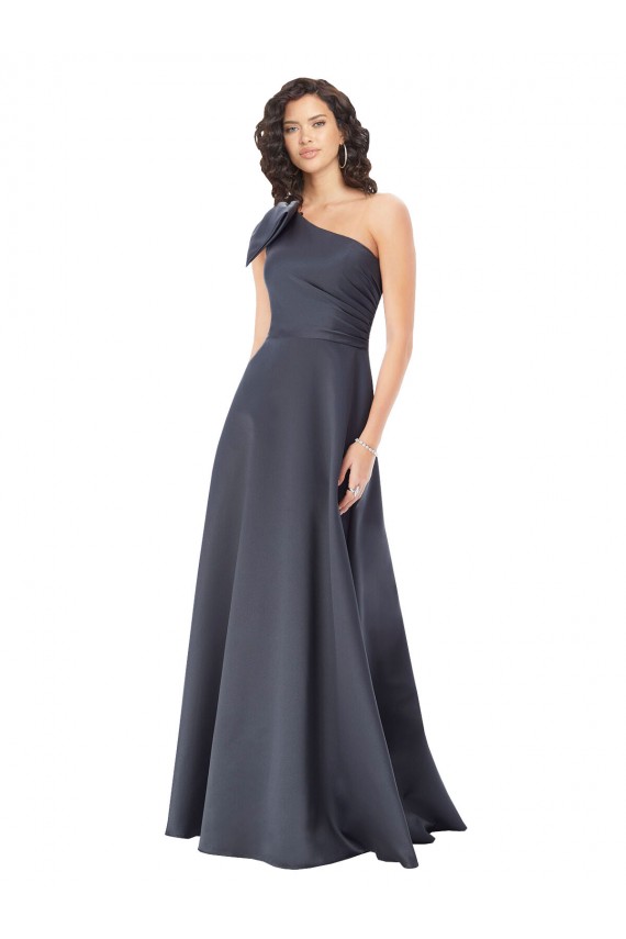 Shop Rouched One Shoulder Floor Length Formal Satin Bridesmaid Dress / Prom Dress with Bow Ottawa