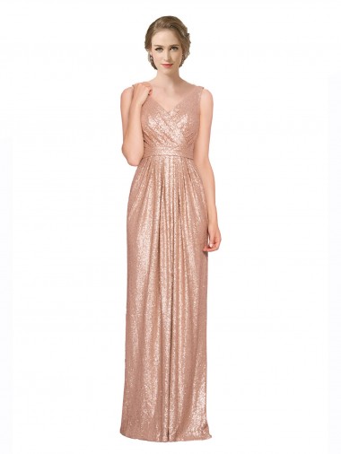 Shop Draped V-Neck Striking Sheath Floor Length Formal Sequin Bridesmaid Dress / Prom Dress Ottawa