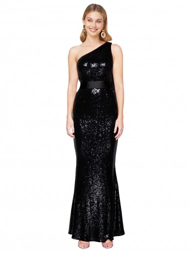 Shop Draped One Shoulder Long Full Length Formal Sequin Bridesmaid Dress / Prom Dress Ottawa