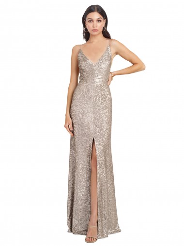 Shop V-Neck Fully Sequin Formal Bridesmaid Dress / Prom Dress with V-Back and Front Slit Ottawa
