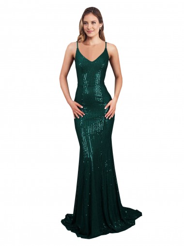 Shop Fishtail Shaped V-Neck Open Back Long Formal Sequin Bridesmaid Dress / Prom Dress Ottawa