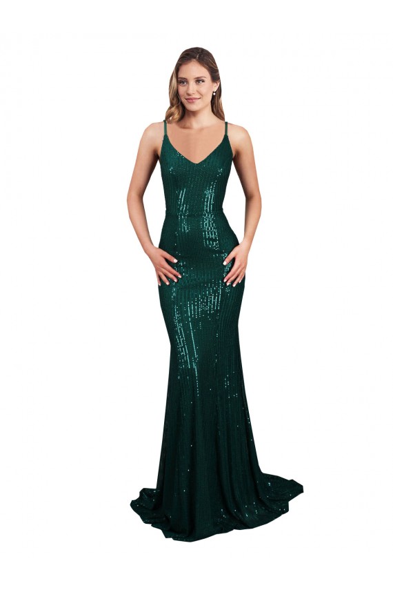 Shop Fishtail Shaped V-Neck Open Back Long Formal Sequin Bridesmaid Dress / Prom Dress Ottawa