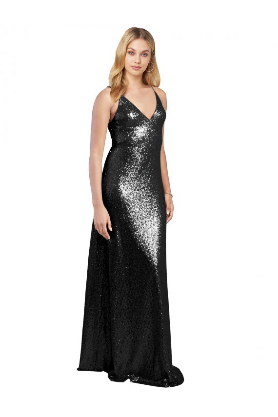 Shop Full Length A-Line Formal Sequin Bridesmaid Dress / Prom Dress with Spaghetti Straps V-Neckline Ottawa