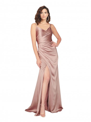 Shop Floor Length Formal Silky Satin Bridesmaid Dress / Prom Dress with Front Skirt Slit Ottawa
