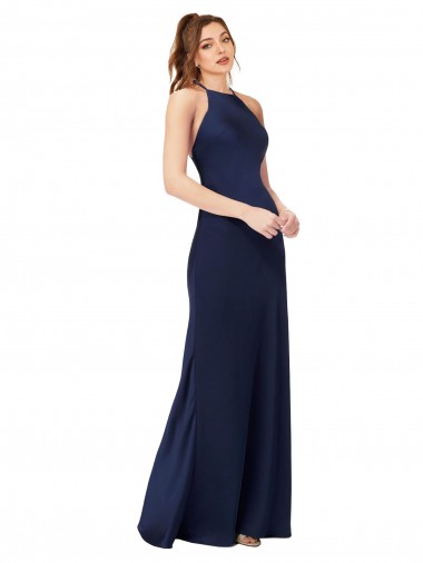 Shop High Neck Satin Bridesmaid Dress / Prom Dress with Strappy Back Ottawa