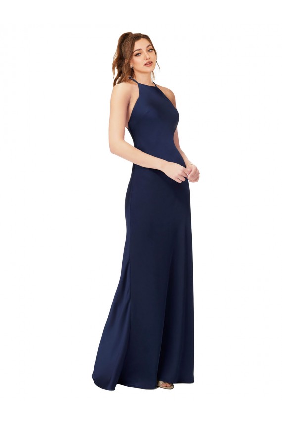 Shop High Neck Satin Bridesmaid Dress / Prom Dress with Strappy Back Ottawa