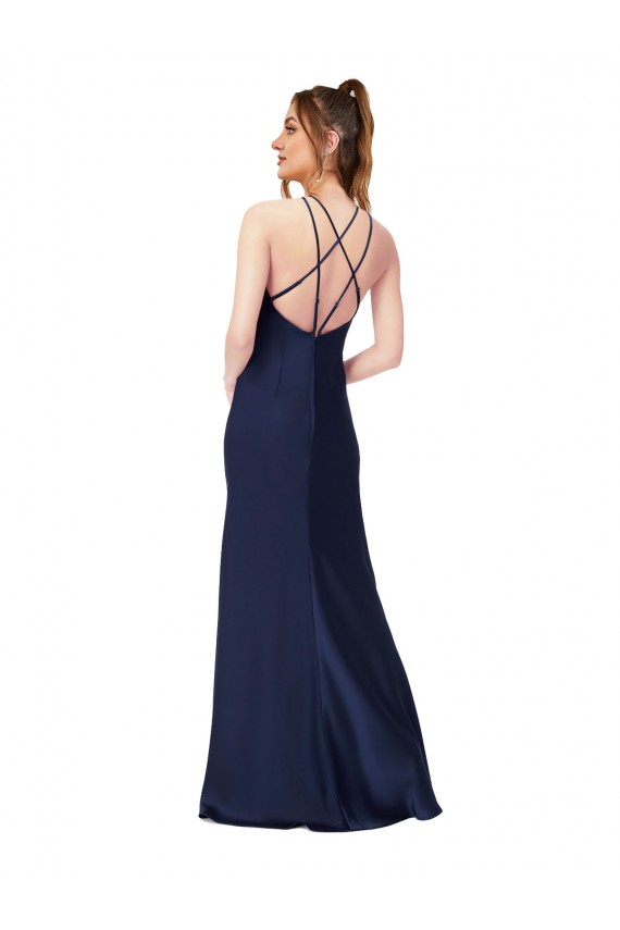 Shop High Neck Satin Bridesmaid Dress / Prom Dress with Strappy Back Ottawa