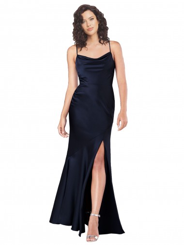 Shop Draped Cowl Neck Formal Silky Satin Bridesmaid Dress / Prom Dress with Skirt Slit Ottawa