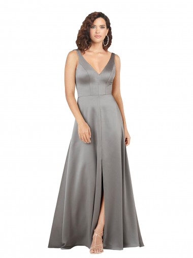Shop Plunging V-Neckline Long A-Line Formal Silky Satin Bridesmaid Dress / Prom Dress Ottawa