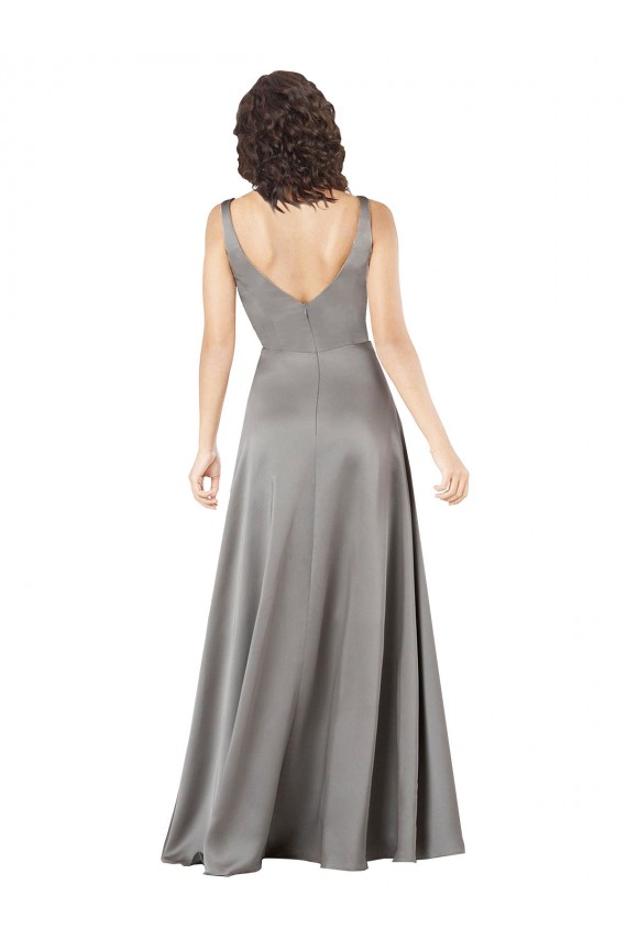 Shop Plunging V-Neckline Long A-Line Formal Silky Satin Bridesmaid Dress / Prom Dress Ottawa