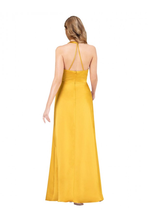 Shop Halter A-Line Formal Silky Satin Bridesmaid Dress / Prom Dress with V-Neckline and Slit Ottawa