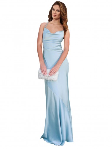 Shop Open Back with Ties Cowl Neck Sheath Formal Silky Satin Long Bridessmaid Dress Ottawa