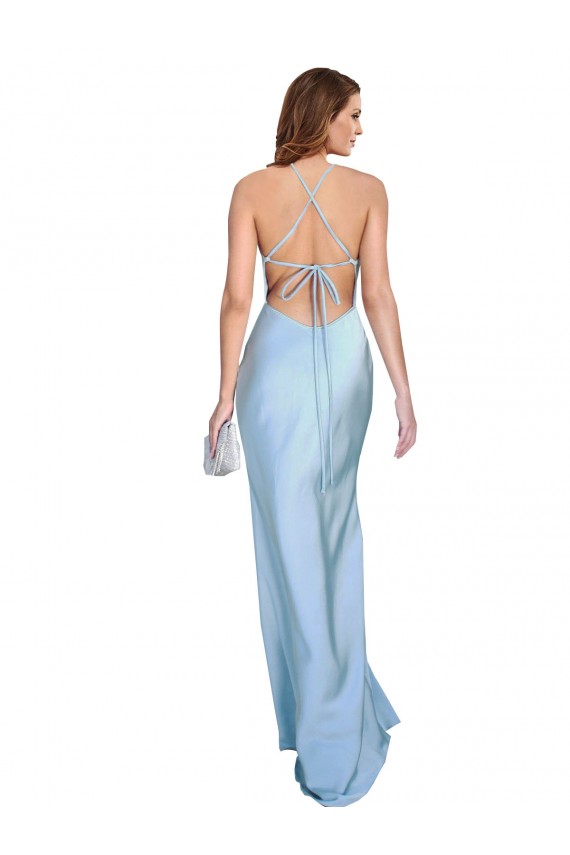 Shop Open Back with Ties Cowl Neck Sheath Formal Silky Satin Long Bridessmaid Dress Ottawa