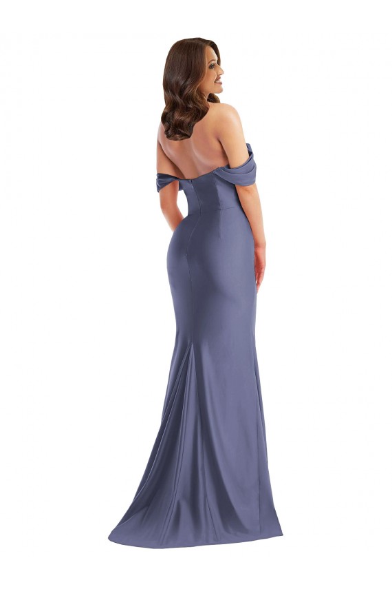 Shop Off the Shoulder Corset Formal Silky Satin Mermaid Bridesmaid Dress / Prom Dress with Side Slit Ottawa