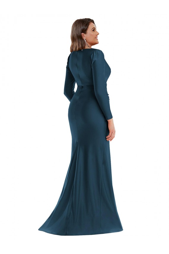 Shop Long Sleeves Draped Wrap Formal Silky Satin Mermaid Bridesmaid Dress / Prom Dress with Front Slit Ottawa