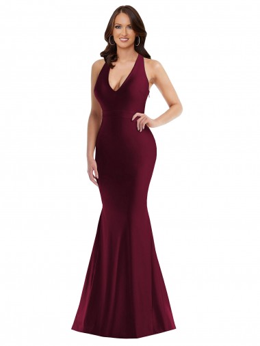 Shop Plunge Neckline Cutout Low Back Formal Silky Satin Mermaid Bridesmaid Dress / Prom Dress Ottawa